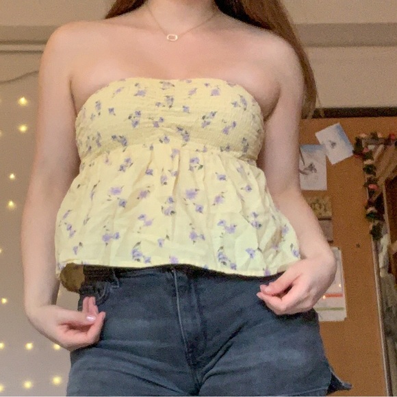 Yellow American Eagle Tube Top Crop Top - Picture 1 of 4